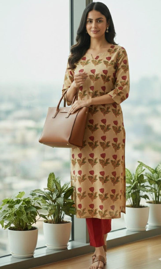 Hand Block Red Flower Kurti