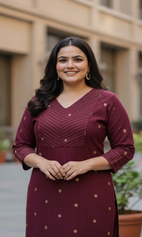 Maroon Butta Handloom Cotton Kurti