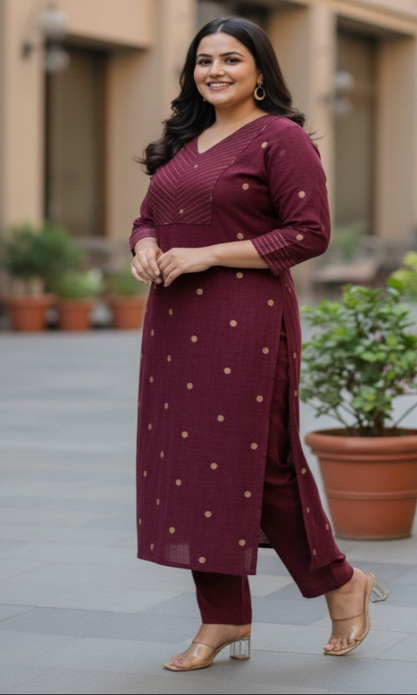 Maroon Butta Handloom Cotton Kurti