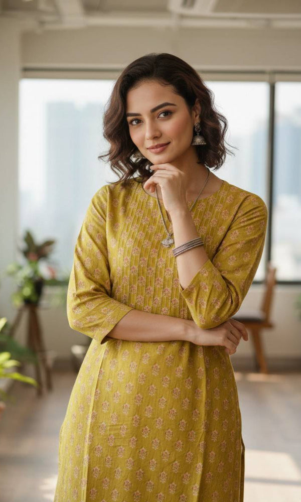 Mustard Yellow Pintuck Kurti