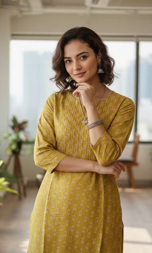 Mustard Yellow Pintuck Kurti