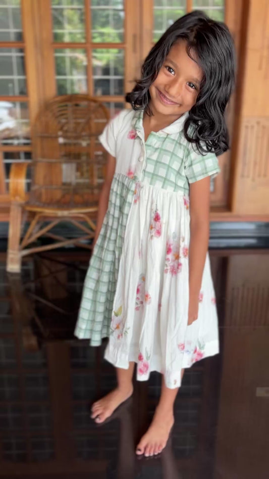 Green checks shirt dress